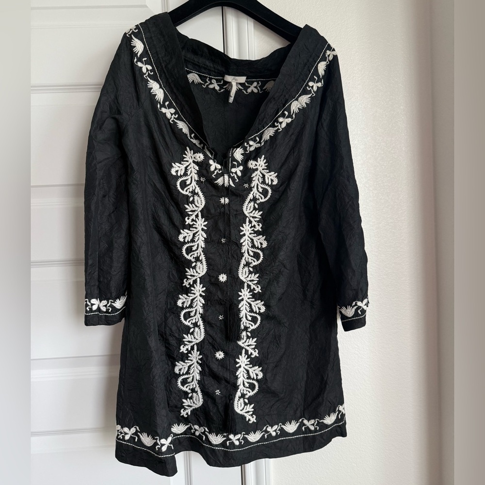 Joie Black Embroidered Silk Tunic Dress – Size S
